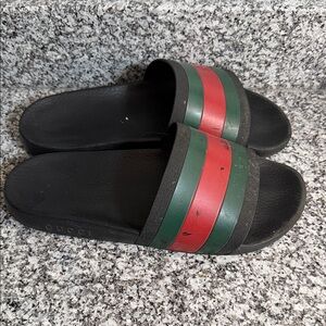 Gucci Black Slides with Red and Green Stripes